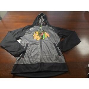 Chicago Blackhawks NHL Reebok Center Ice Full Zip Hooded Jacket Pockets Sz Small